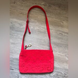Vintage Kaela Red Crossbody Bag Textured Fabric Purse 90s Silver Tone Accents